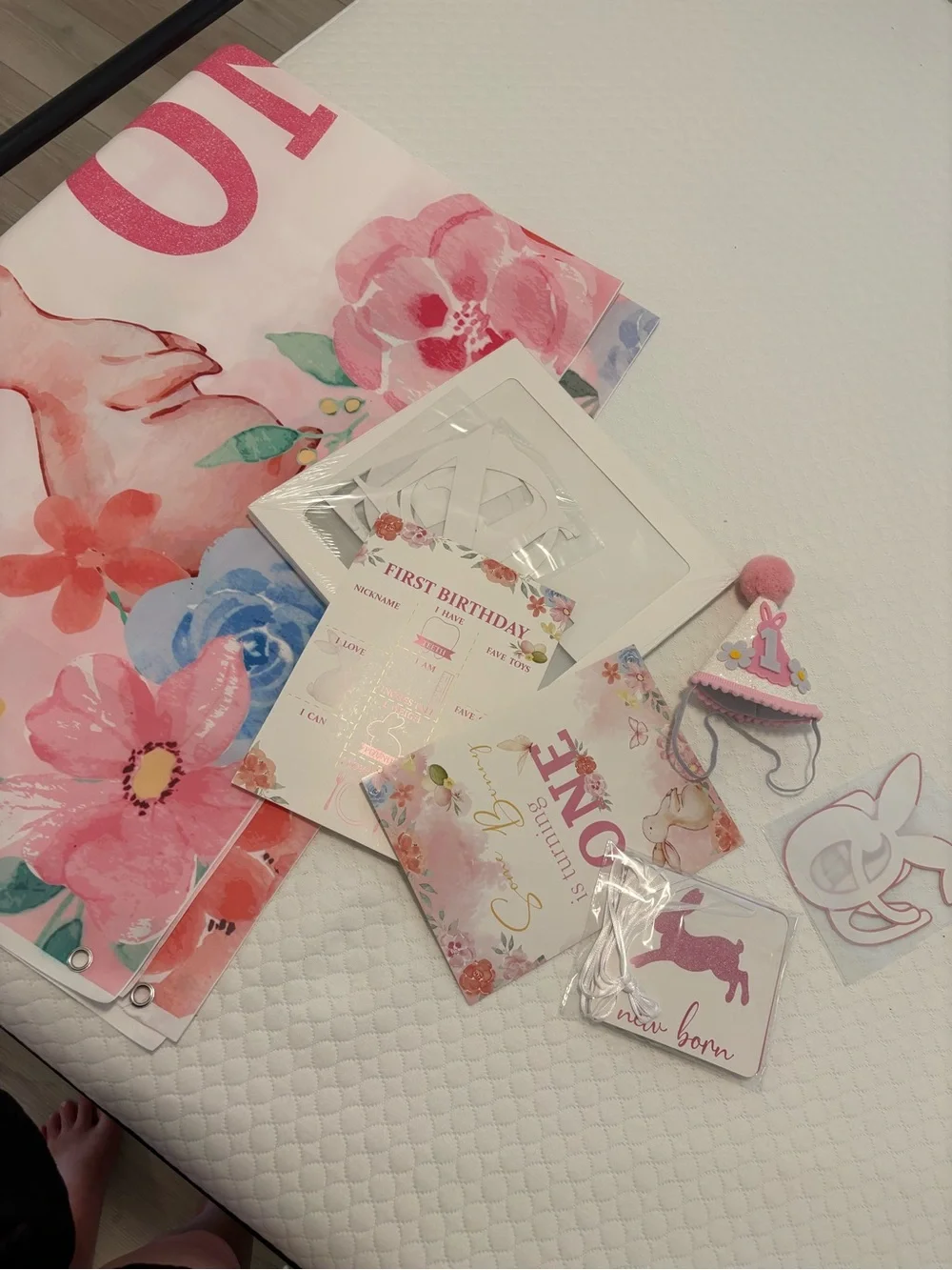 First Birthday Party Decorations Kit - Pink Floral Bunny Theme
